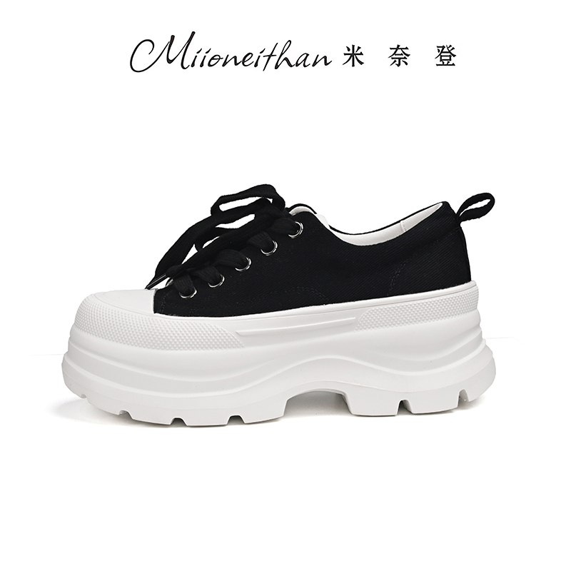 D5002高跟四季通穿防滑圆头时尚休闲鞋百搭松糕鞋低帮厚底鞋