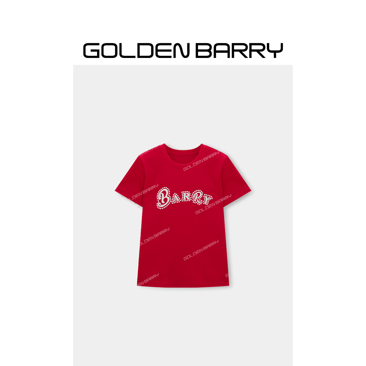 GOLDENBARRY|201016“赤焰星芒”珍珠烫片刺绣短袖T恤
