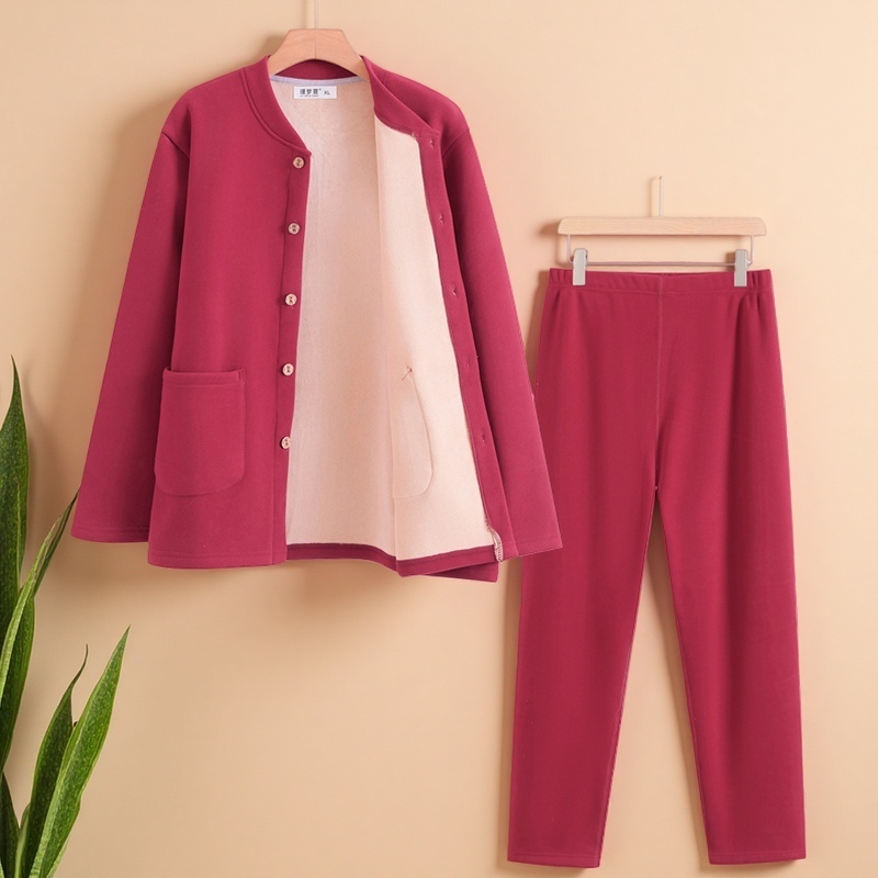 中老年妈妈装冬季加绒加厚保暖套装无感棉袄棉裤爸爸保暖秋衣