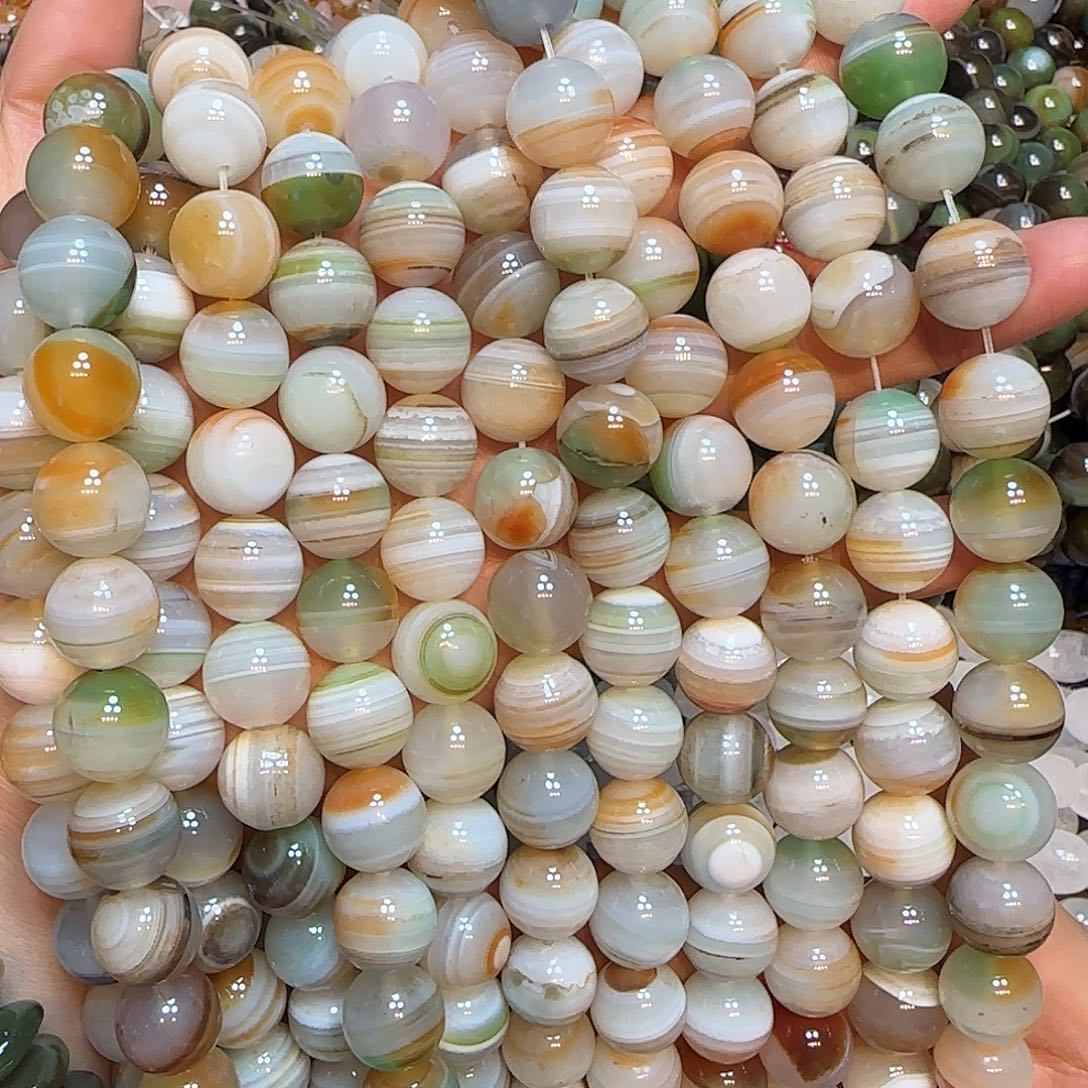 玛瑙/玉髓未镶嵌珠宝半成品天然线条千层孔雀玛瑙一条14mm