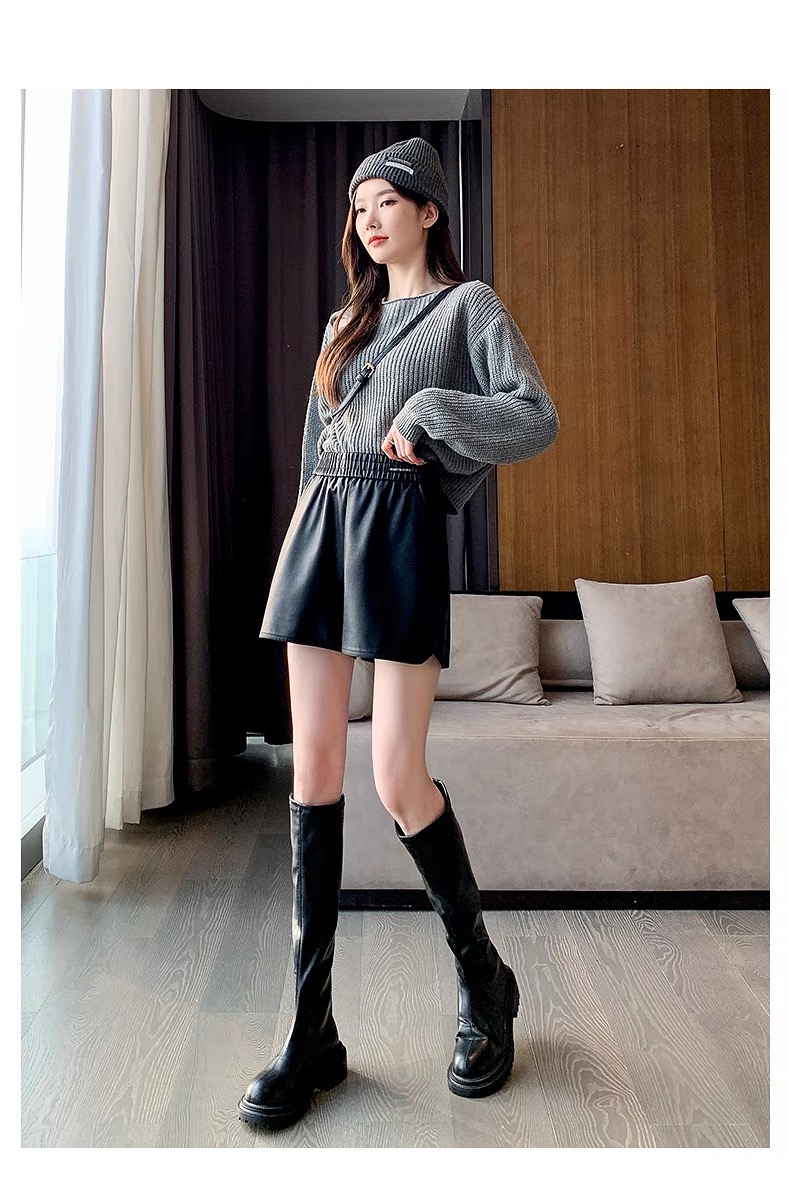 【歌梵妮】#8928显瘦A字皮短裤女款夏天时尚百搭阔腿（以直播间为准