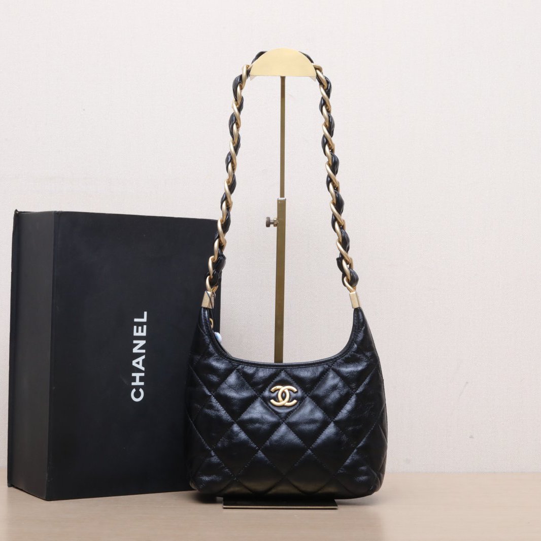 99新 Chanel/香奈儿 【黑黑】24A Hobo 嬉皮包 中号 275330