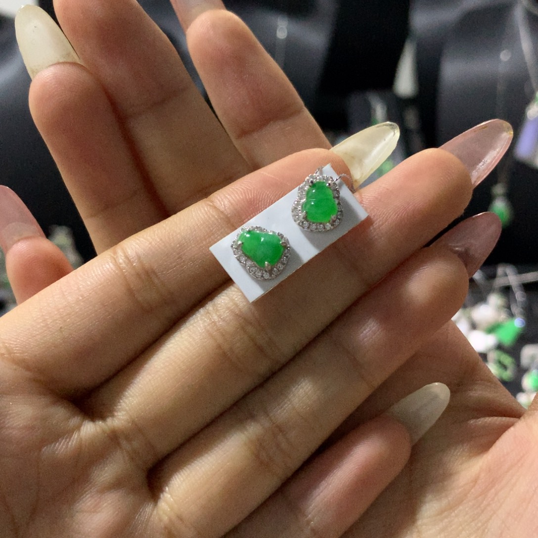 翡翠银S925镶嵌耳饰耳钉