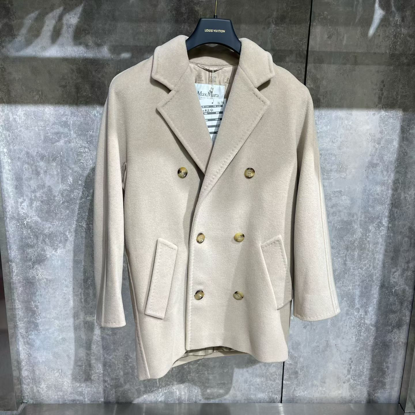 99新 MaxMara 36码/羊绒/长款/秋冬/双排扣/Rebus沙色雙排扣大衣