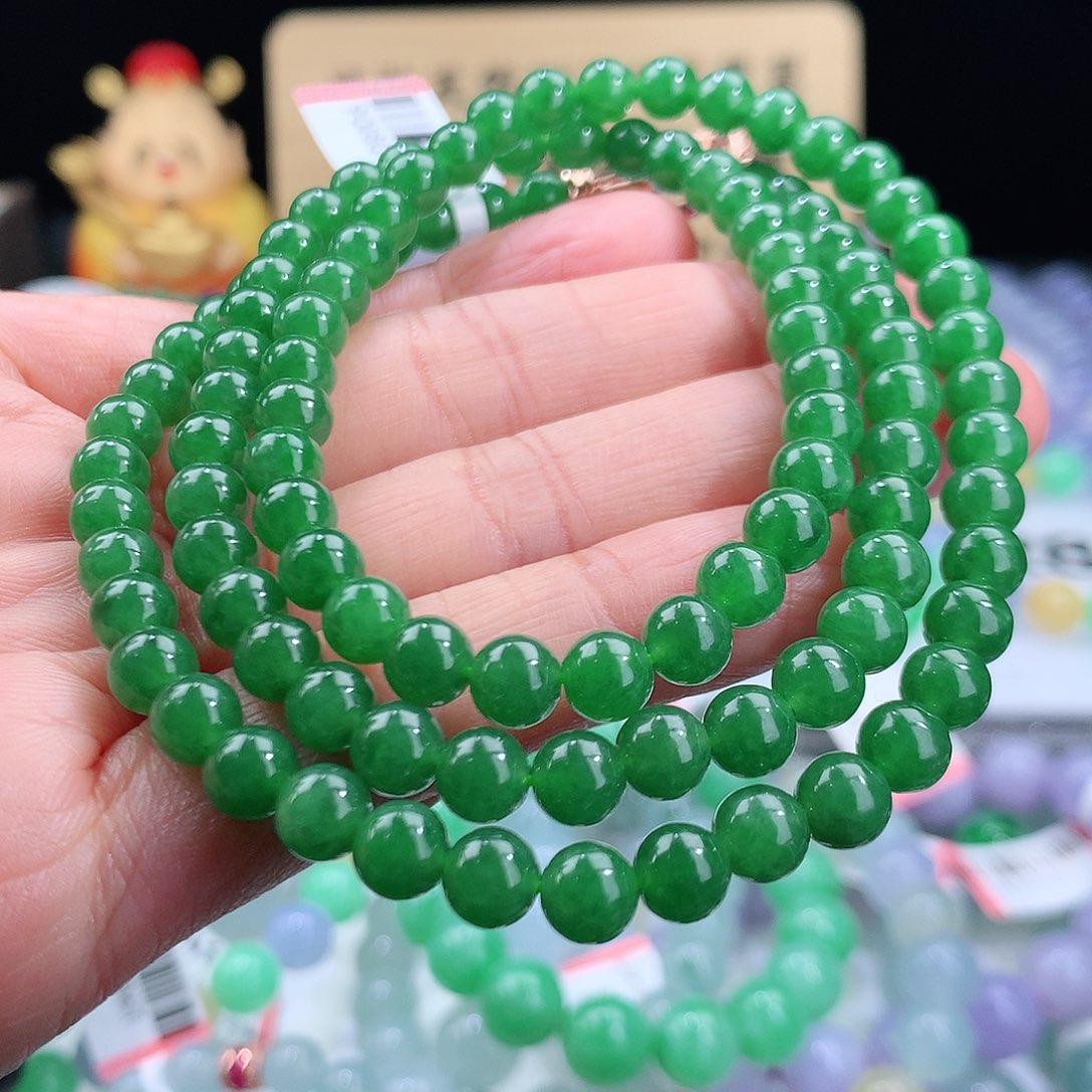 翡翠手链未镶嵌阙108颗卡6mm湖水绿项链