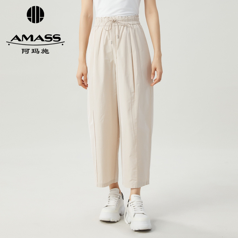 AMASS/阿玛施【松弛有度】新款女装高腰抽绳休闲直筒裤子5100365