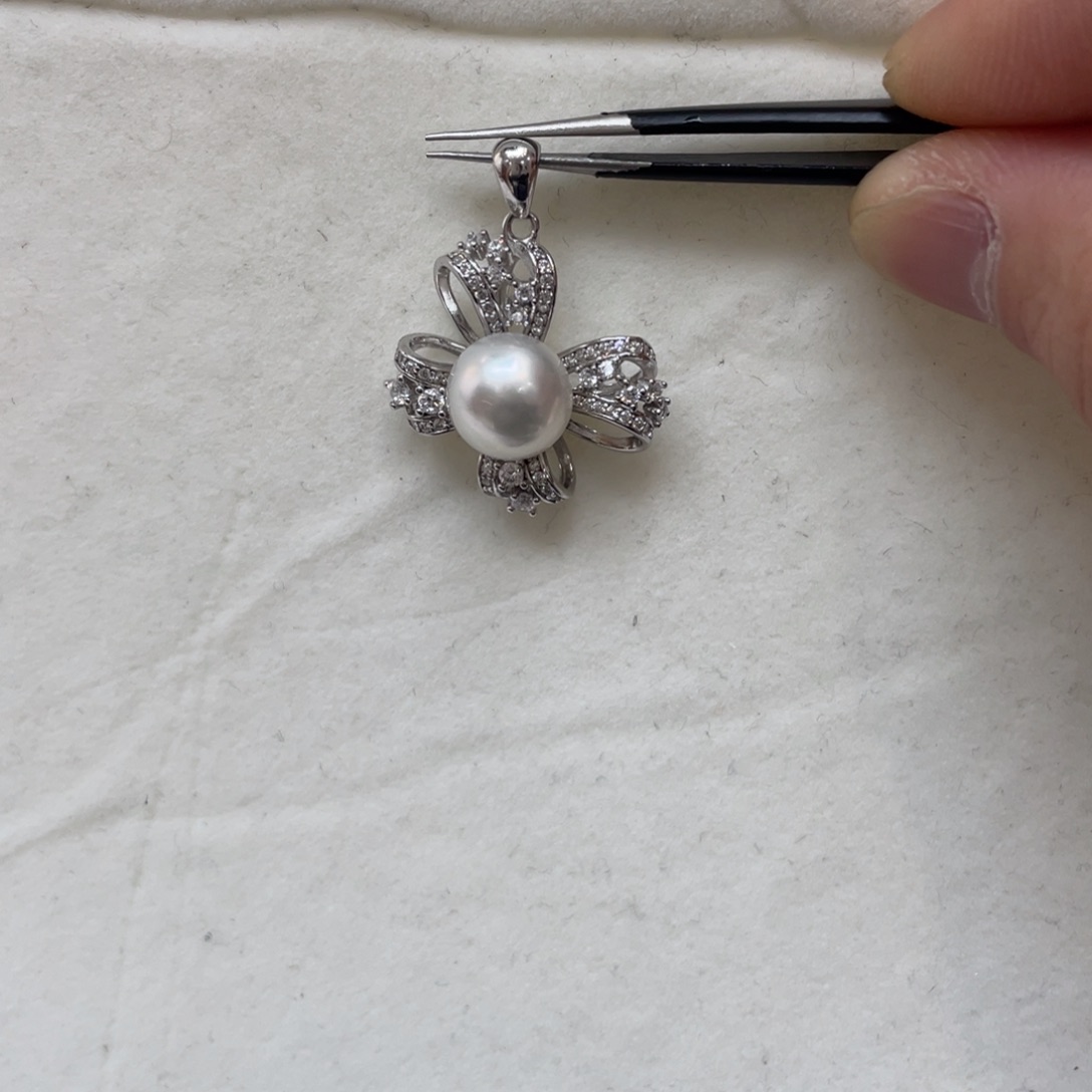 银S925镶嵌海水珍珠吊坠(不含链)