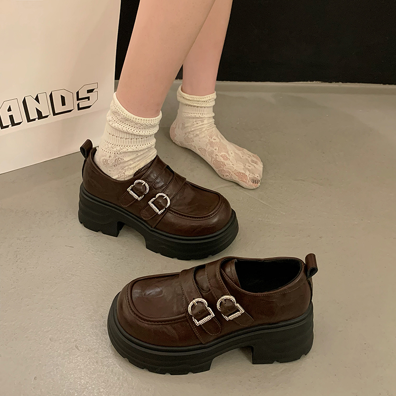 英伦风乐福鞋女2025秋季新款粗跟厚底复古时尚小个子玛丽珍小皮鞋
