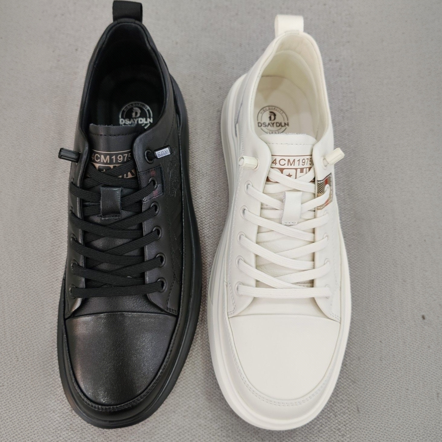 德赛帝伦牛皮秋季板鞋圆头休闲板鞋男士秋季鞋子潮流休闲鞋小白鞋