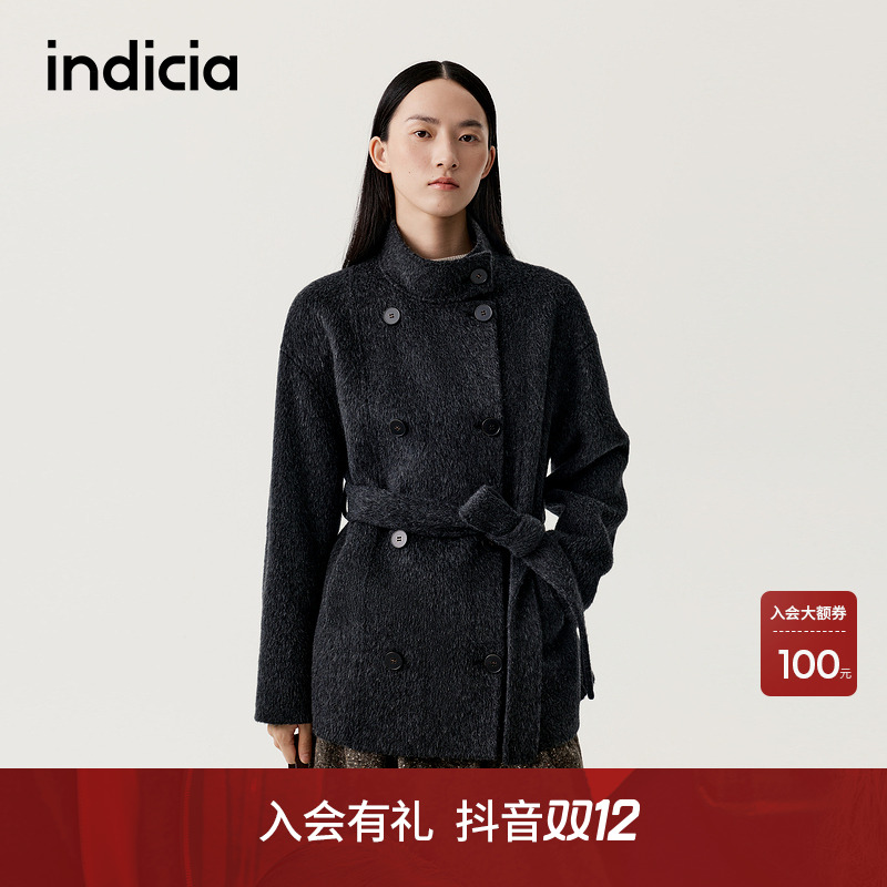 indicia标记2025冬季新款优雅复古垂顺挺括亲肤毛呢大衣L2D5DY253