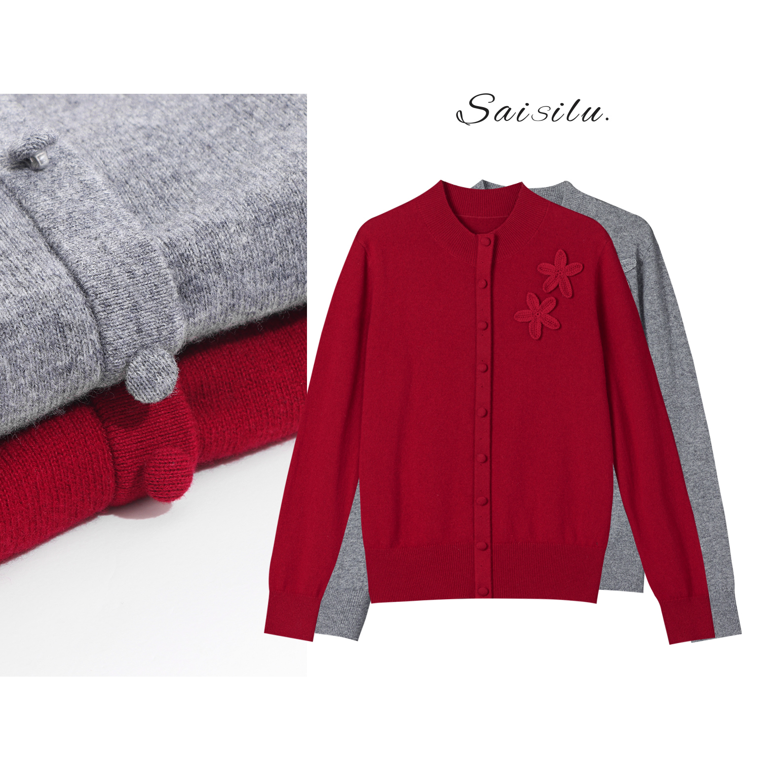 【钩花奢艺】100%羊毛时尚高级感立体钩花单排扣气质针织衫#87661