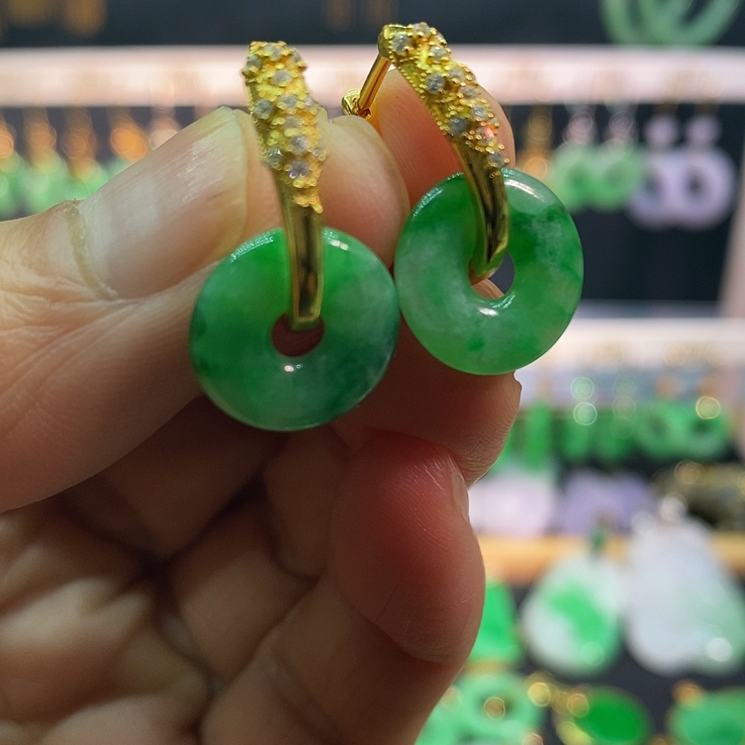 翡翠银S925镀金镶嵌耳饰耳饰