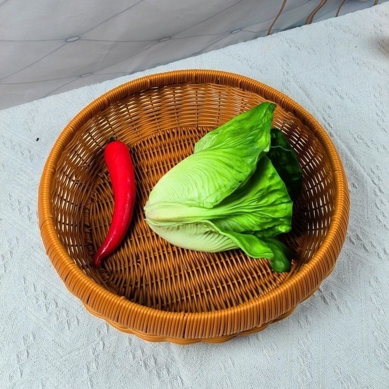 仿藤家用手工纯手工馒头圆形编织簸箕水果篮零食客厅藤编收纳