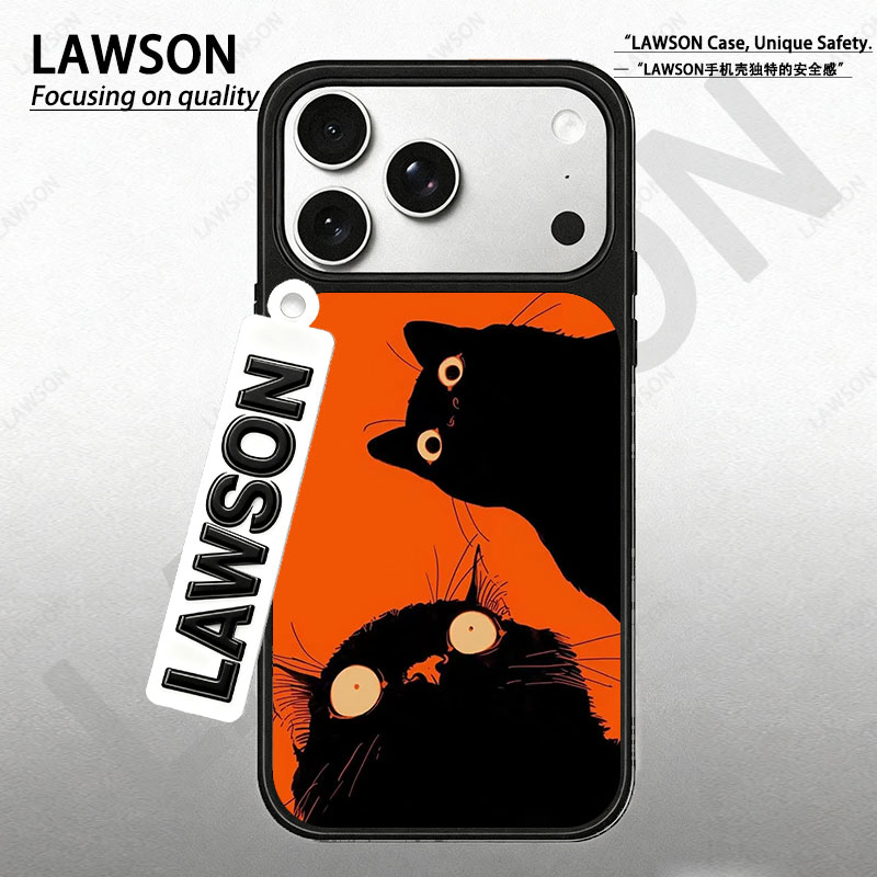 大眼猫咪磨砂磁吸黑边苹果17promax/16/15华为小米防摔防汗手机壳