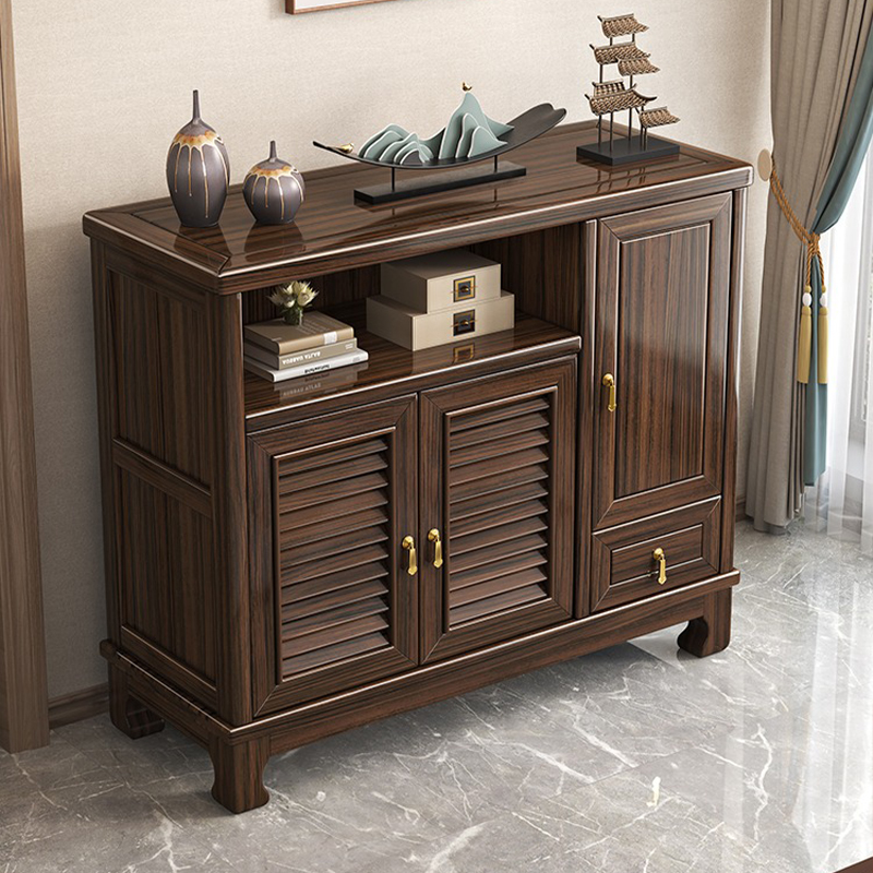 新中式乌金木实木鞋柜家用门口收纳柜现代简约客厅靠墙一体储物柜