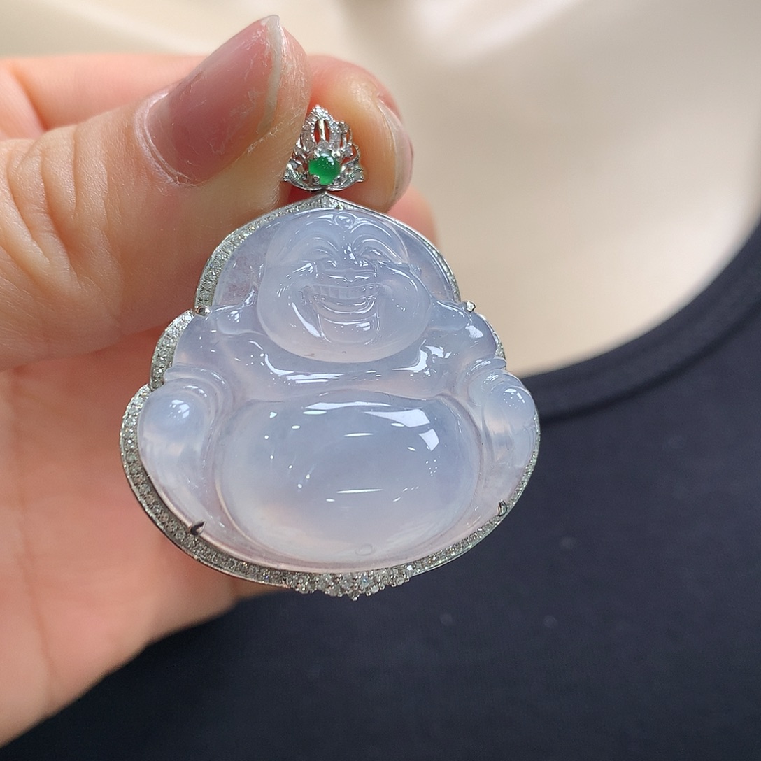 翡翠18K金镶嵌颈饰佛公