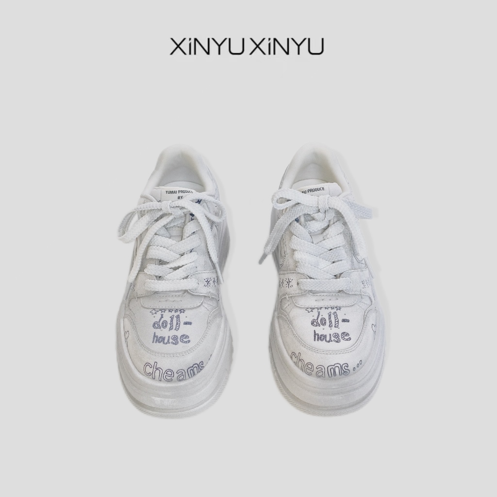 XINYU/芯与厚底脏脏款涂鸦休闲板鞋 XZ3222 时尚 夏季 潮鞋 系带