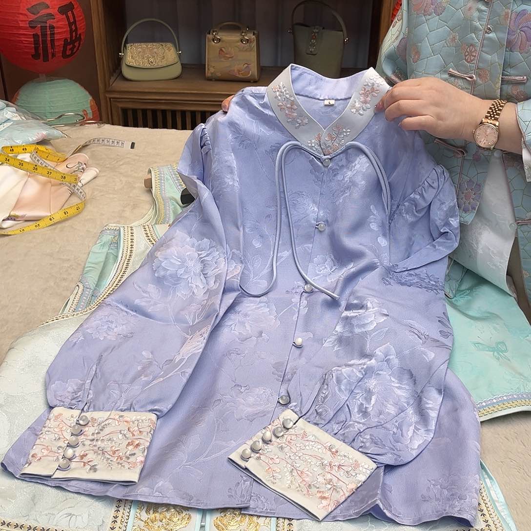 刺绣松*子桑波段苏绣刺绣衬衫