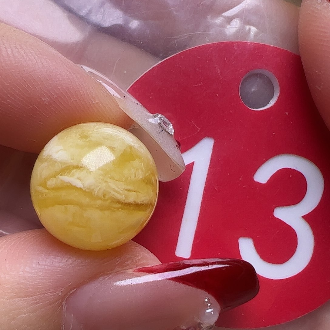 蜜蜡未镶嵌珠宝奇石微瑕13mm金瓷白虎皮圆珠