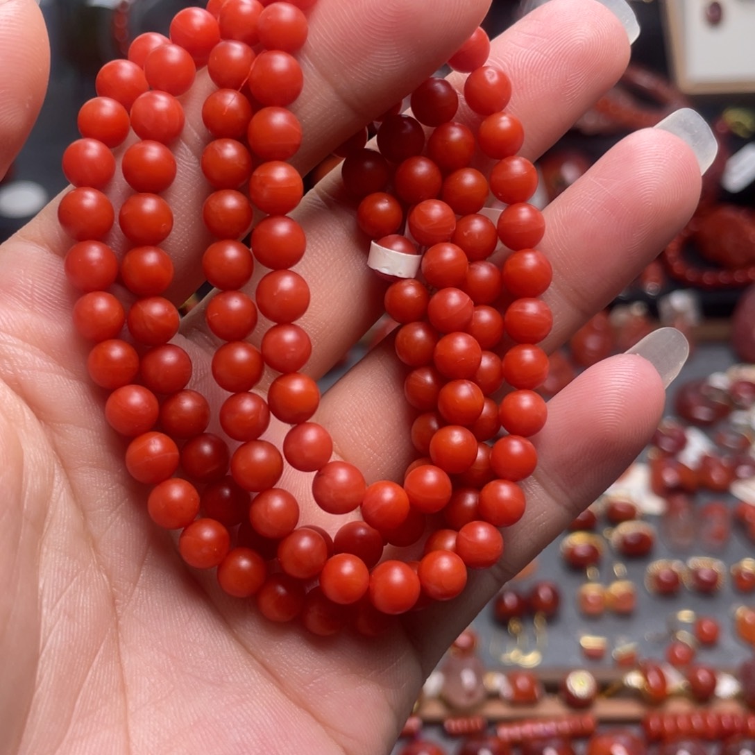 南红玛瑙未镶嵌6mm保山辣椒红佛珠
