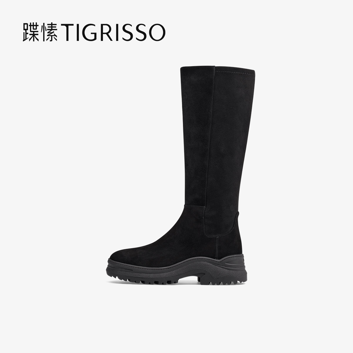 蹀愫秋冬新款时尚显瘦厚底百搭弹力靴圆头长筒靴瘦瘦靴TA54717-52