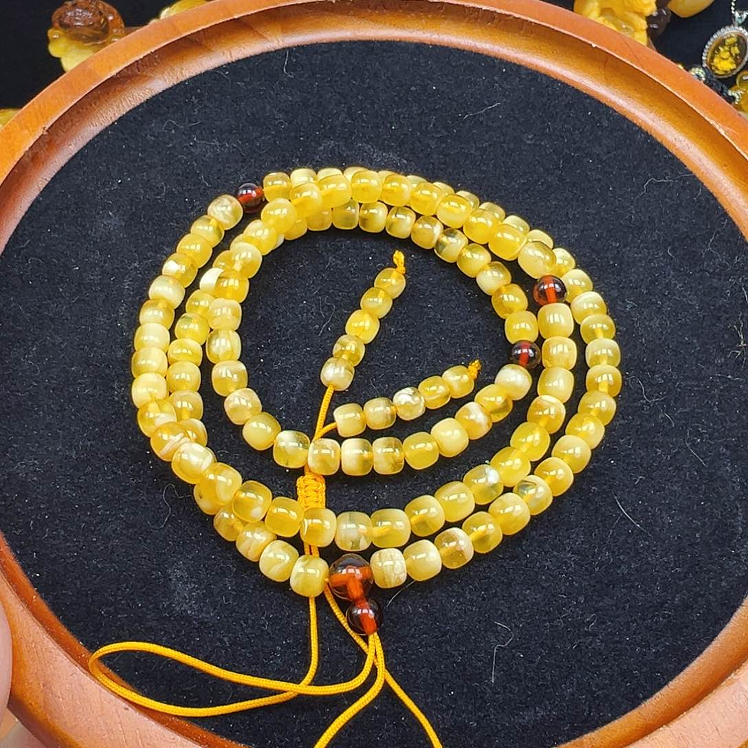 蜜蜡未镶嵌珠宝奇石多圈6.3mm，18.1克