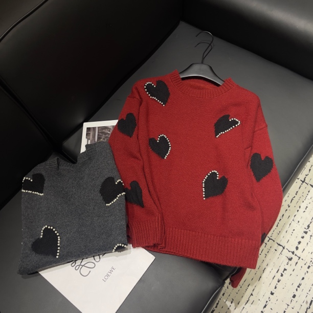 KW【珍珠毛衣】南油新款简约撞色串珠圆领针织衫女秋冬百搭