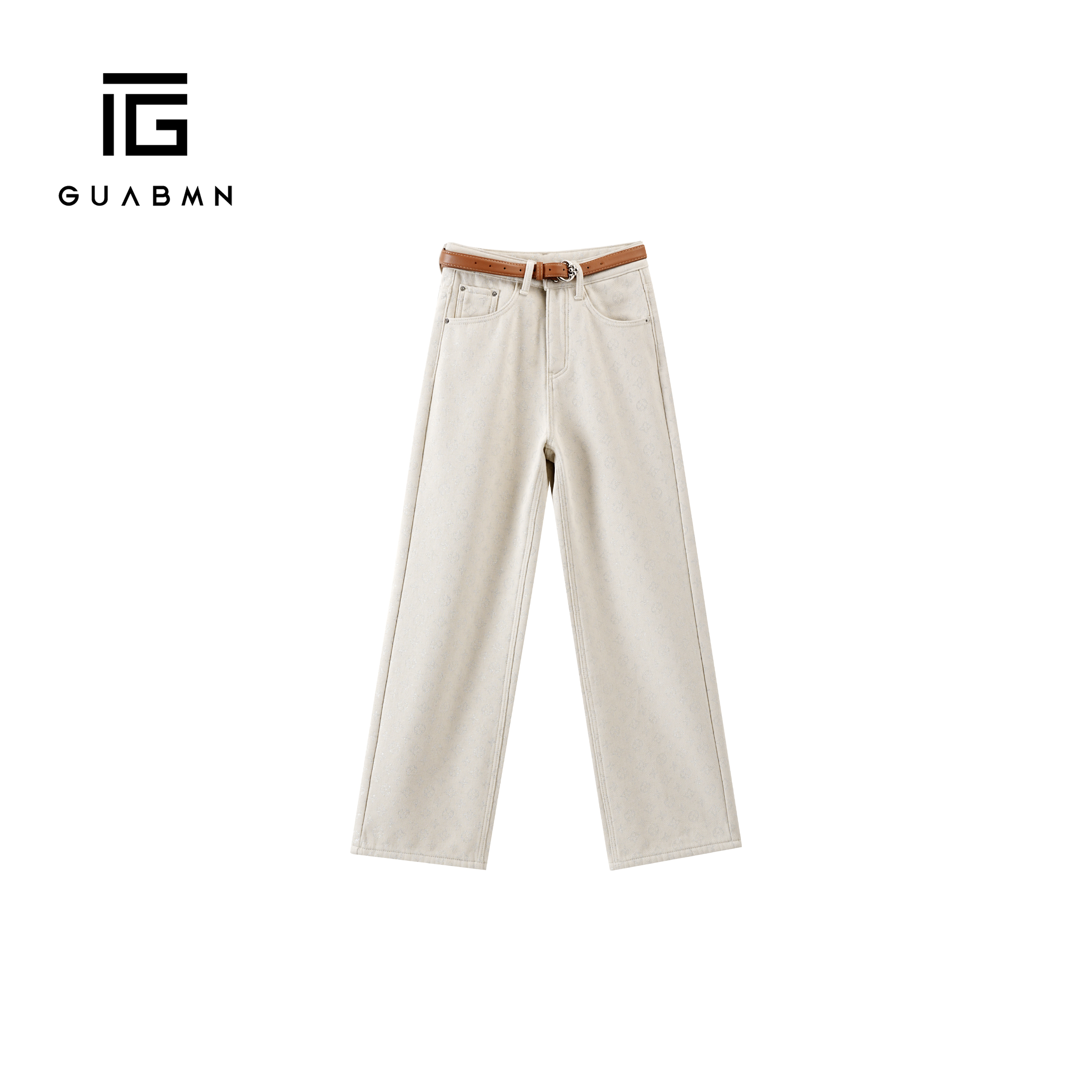 GUABMN2025冬季新款加绒水洗时尚休闲直筒显瘦高腰牛仔裤5952A