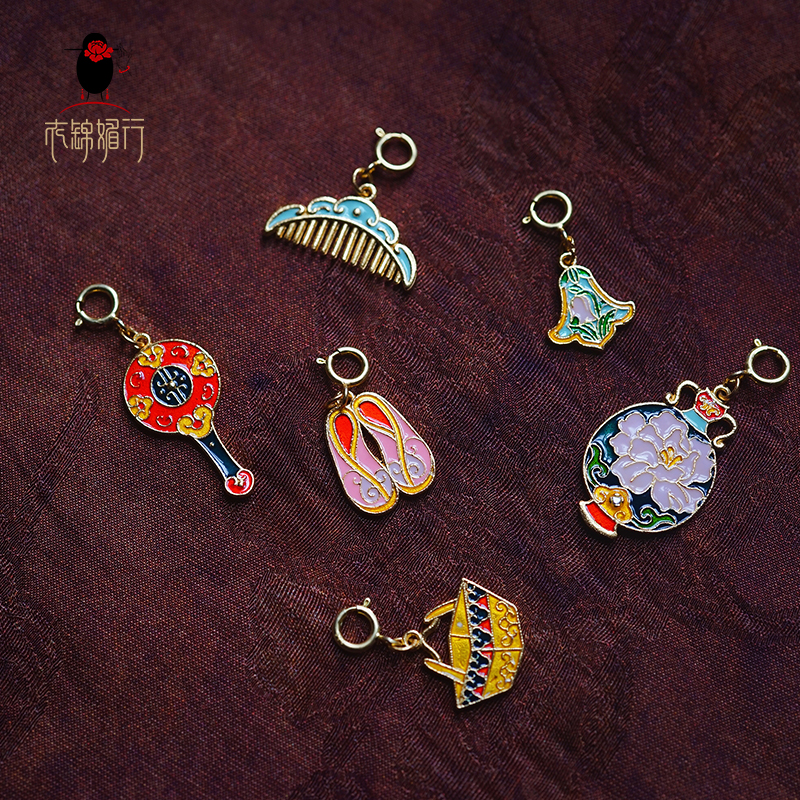 合金吊坠 衣锦媚行 DIY烧蓝挂饰手链搭配牡丹花瓶吊坠挂件