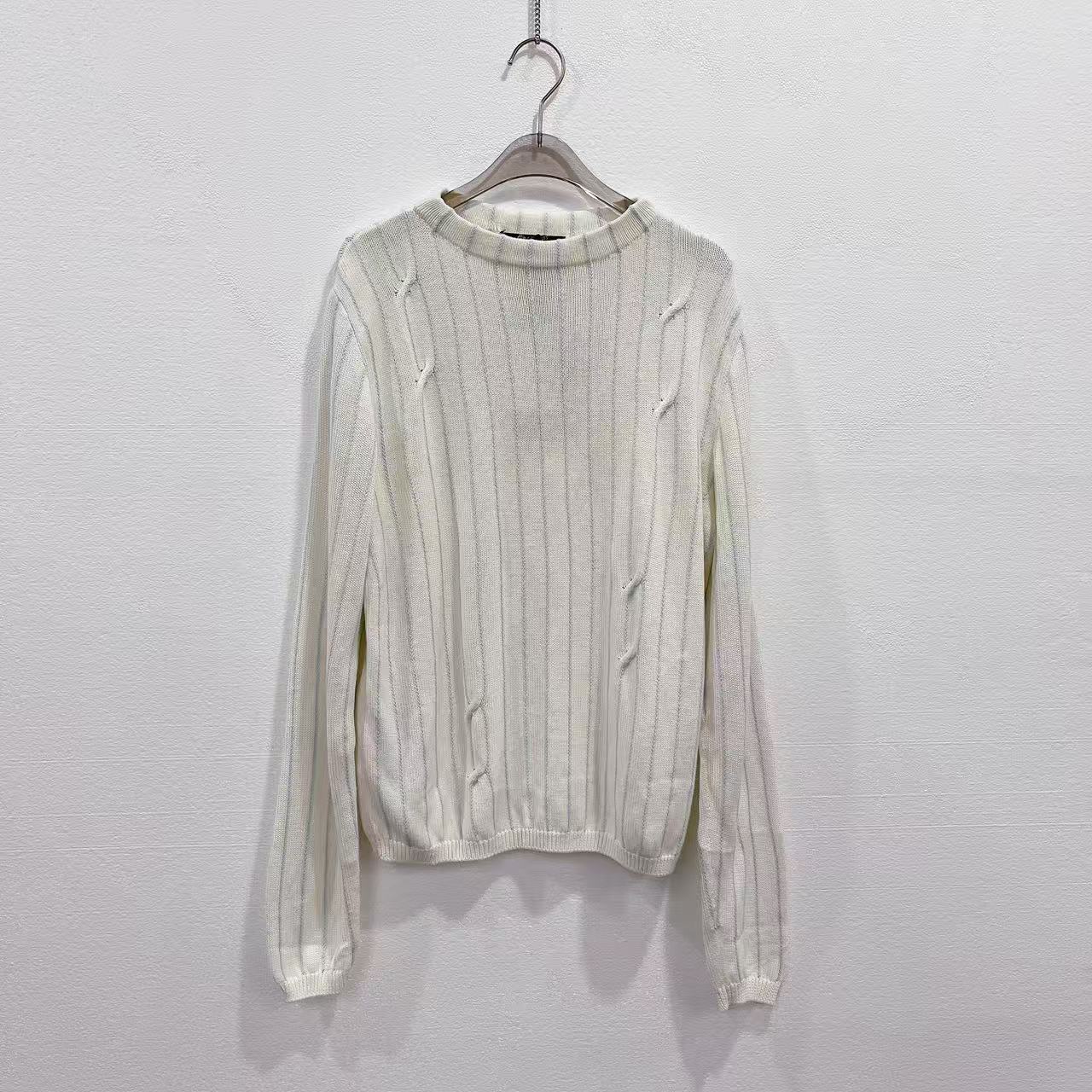 未使用 Loro Piana/诺悠翩雅 白色细麻花竖纹毛衣
