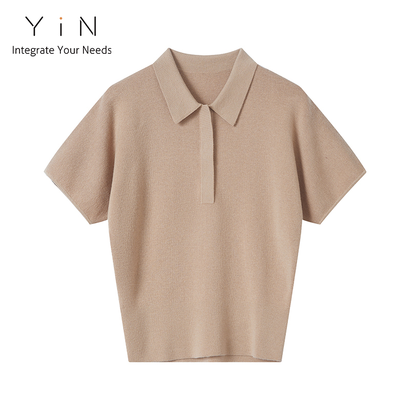 YiN 羊毛桑蚕丝羊毛翻领暗门襟短袖8910