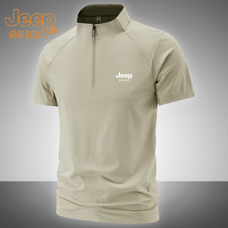 JEEP SPIRIT吉普夏季冰丝半拉链立领短袖T恤男士透气速干休闲上衣
