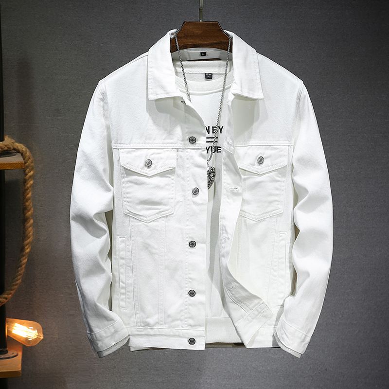 纯白色秋冬纯棉牛仔外套高端时尚休闲工装休闲男士夹克潮流外套