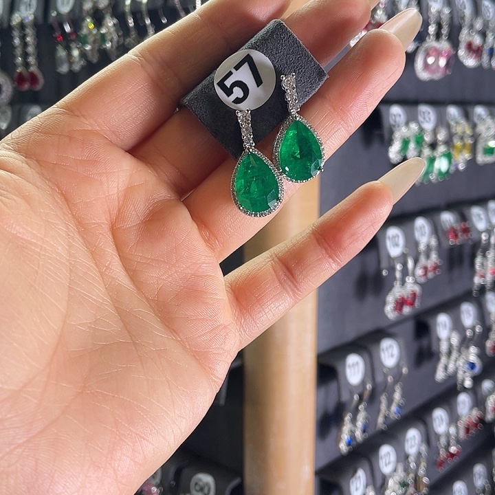 耳饰银S925镶嵌祖母绿57