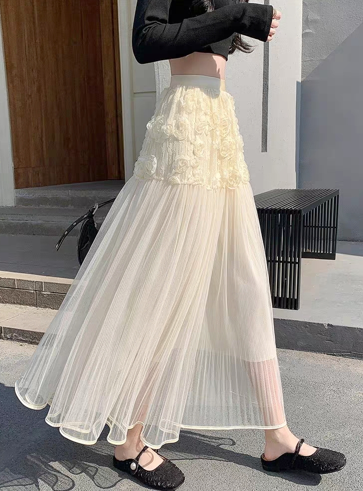 新款秋季A字纯色仙女风中长款A字裙温柔气质百搭仙女裙半身裙