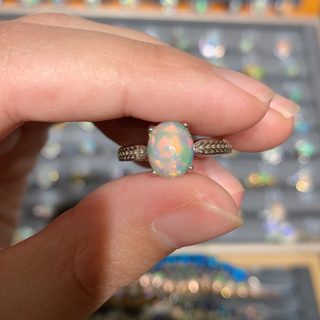 银S925镶嵌欧泊欧泊戒指y