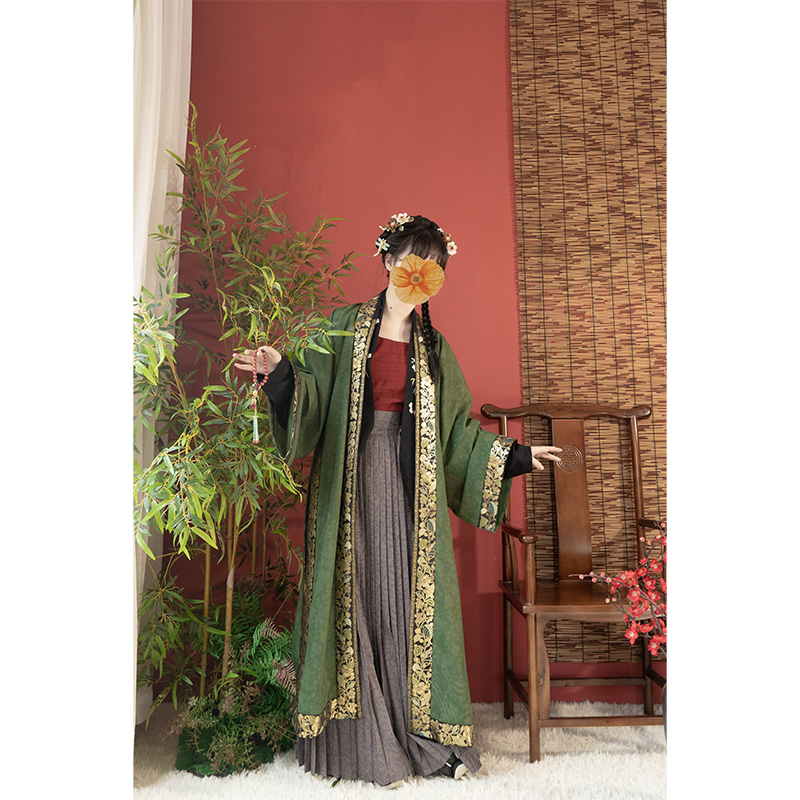 鸾羽家直领对襟全缘边窄袖袍褙子一缕笙风化纤横罗仿妆花宋制汉服