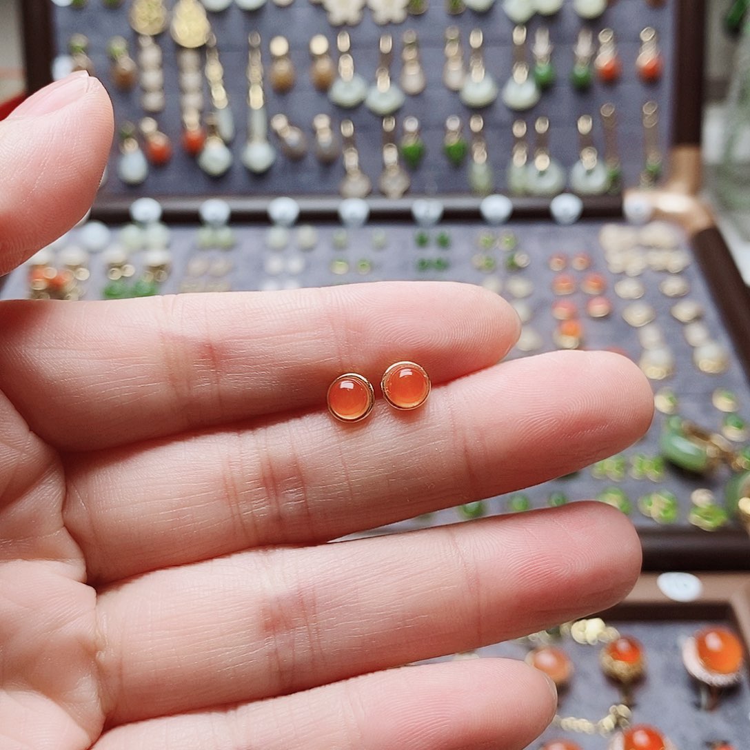 和田玉银S925镶嵌耳饰