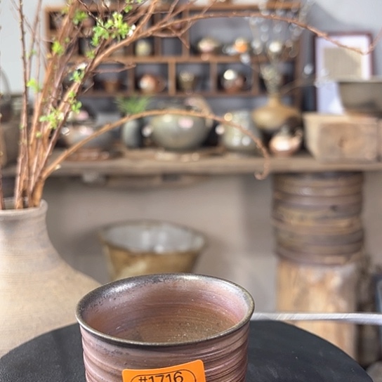 #1716柴烧手工薄坯直身杯玫瑰金彩