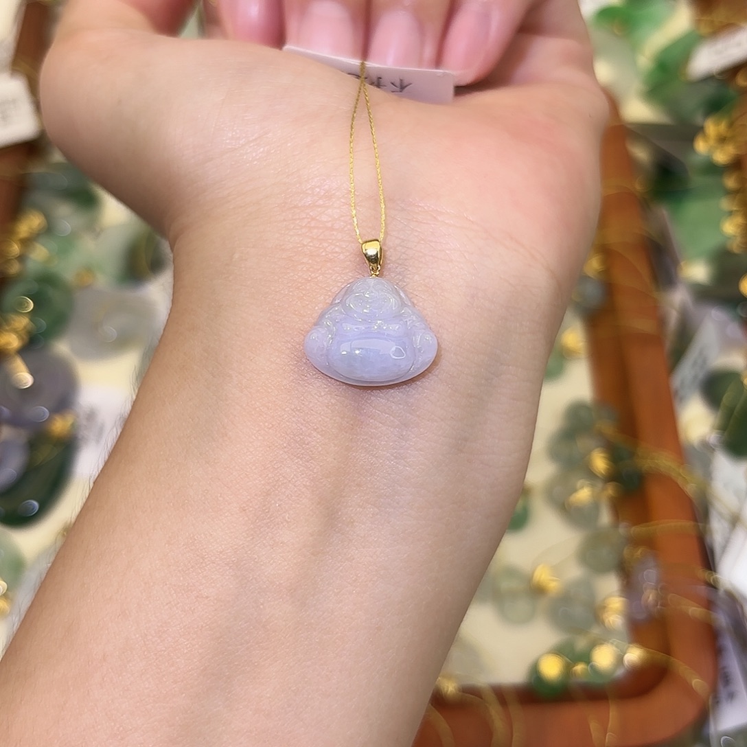 丹***️翡翠18K金镶嵌颈饰佛公