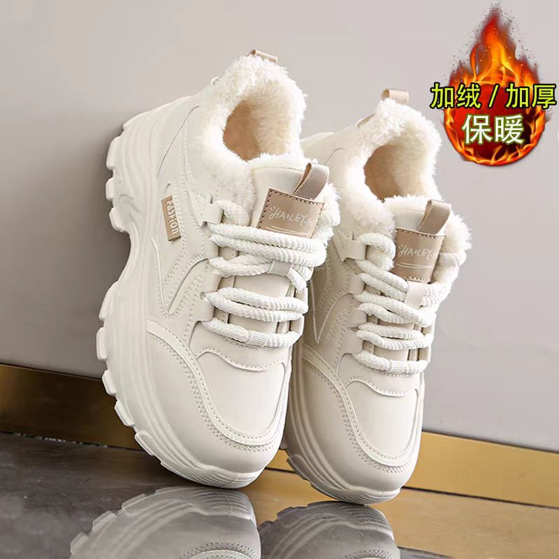 如加绒女鞋冬季2025新款厚底增高小白鞋爆款运动8821-1