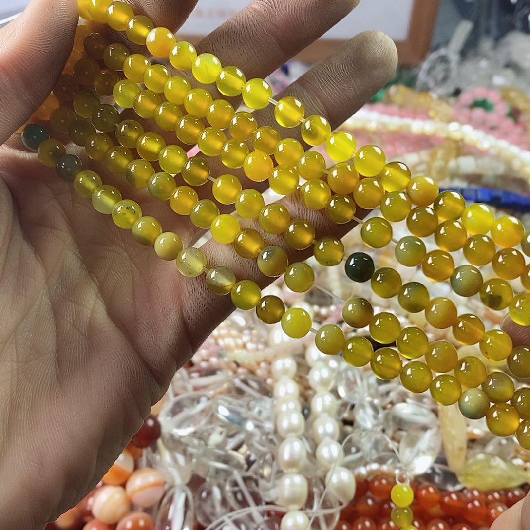 玛瑙/玉髓珠宝半成品未镶嵌一条天然6mm黄玛瑙B94