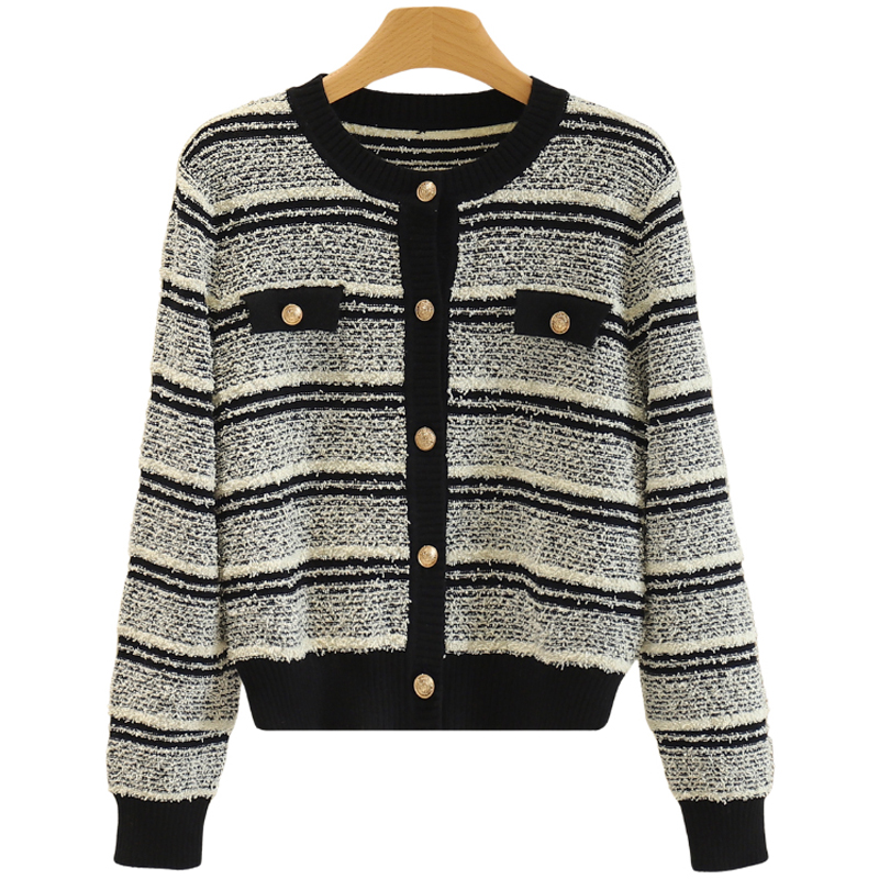 【开播福利】淑女系条纹圆领宽松针织开衫#ZXA48U001