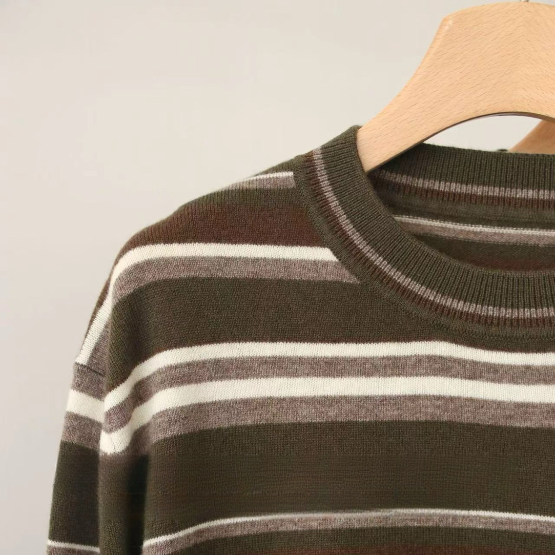 FuYo予之「线性之美」复古色系多色彩条纹羊毛绒感廓形毛衣