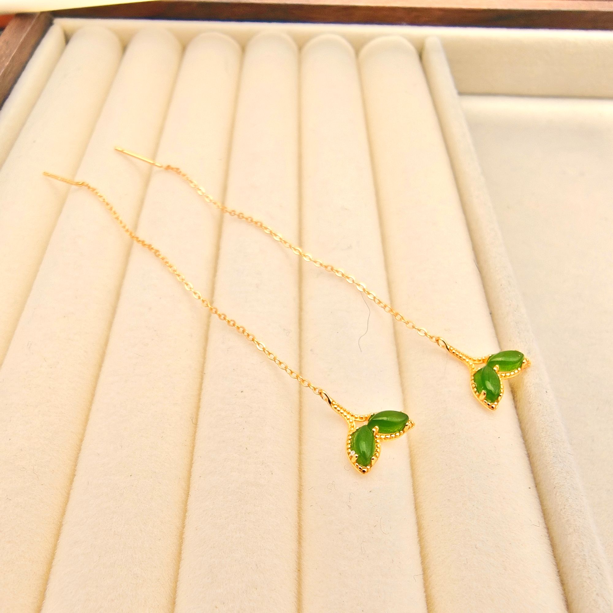 S925银碧玉鲨鳍尾耳线甜美耳环简约长款气质时尚耳饰