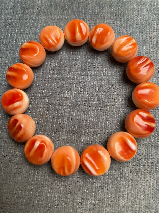 非金属珐琅手链 14mm天然万宝螺带牙手串，时尚红色男女款