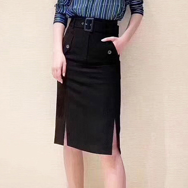 专柜正品 商场同款25夏新款女修身显瘦附腰带开叉包臀半1200134