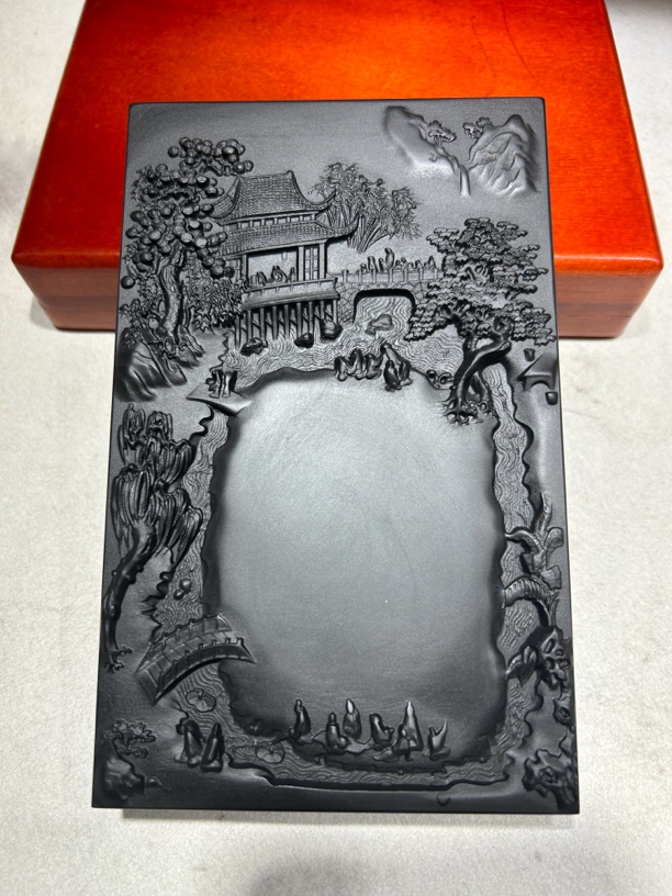 17.8×11×2cm七寸歙砚长方兰亭雅集雕刻研磨高档送礼砚台