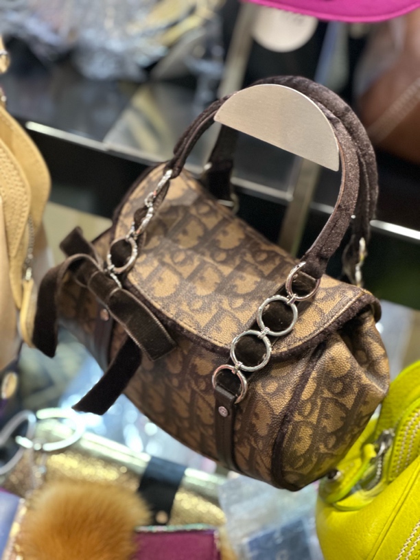 95新 DIOR/迪奥 夏七中古/老花丝绒手提包