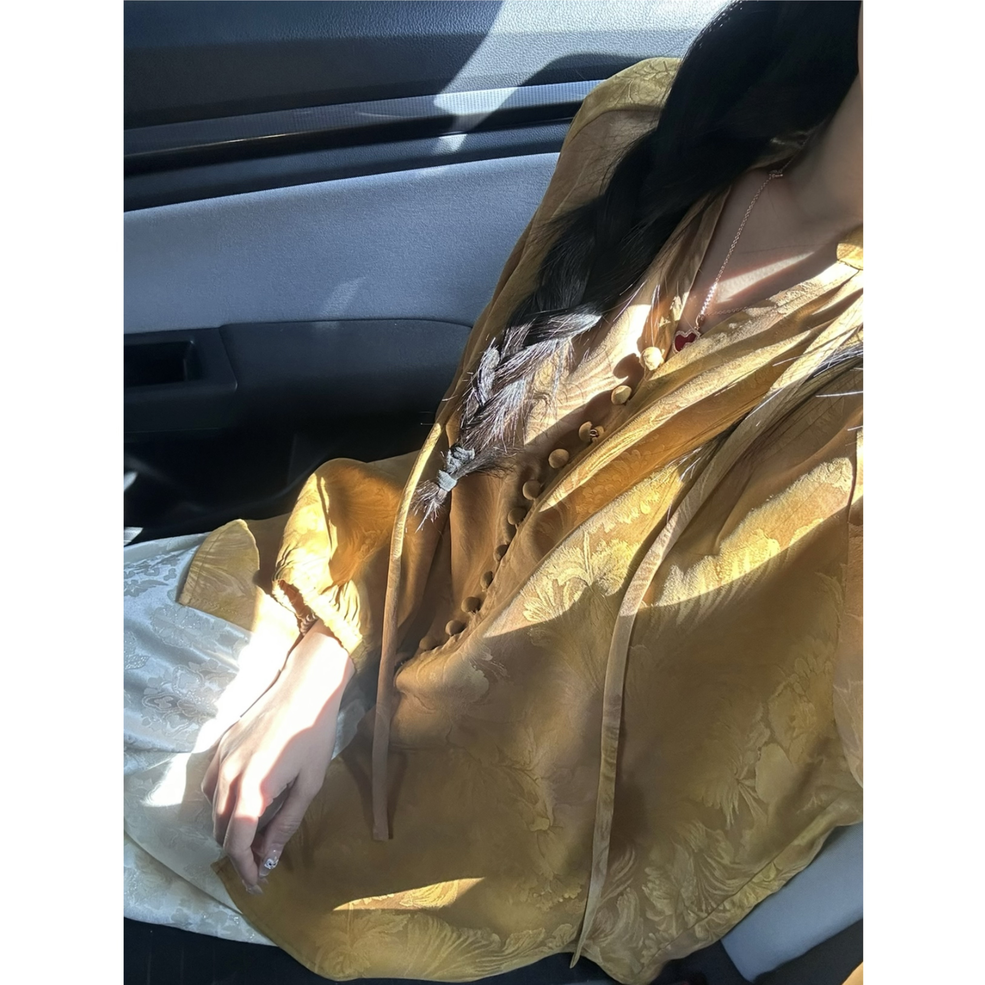 发财黄羽花13粒扣100%桑蚕丝新中式红云纱花萝衣长70胸围120胸围